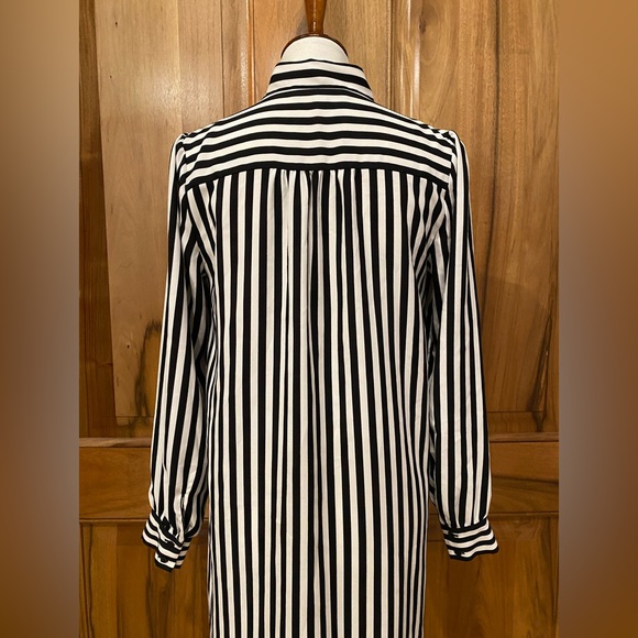 LOFT - Black & White Striped Long-SleeveShirt-Dress/Bow Tied at Neck - EUC - S - Picture 10 of 14